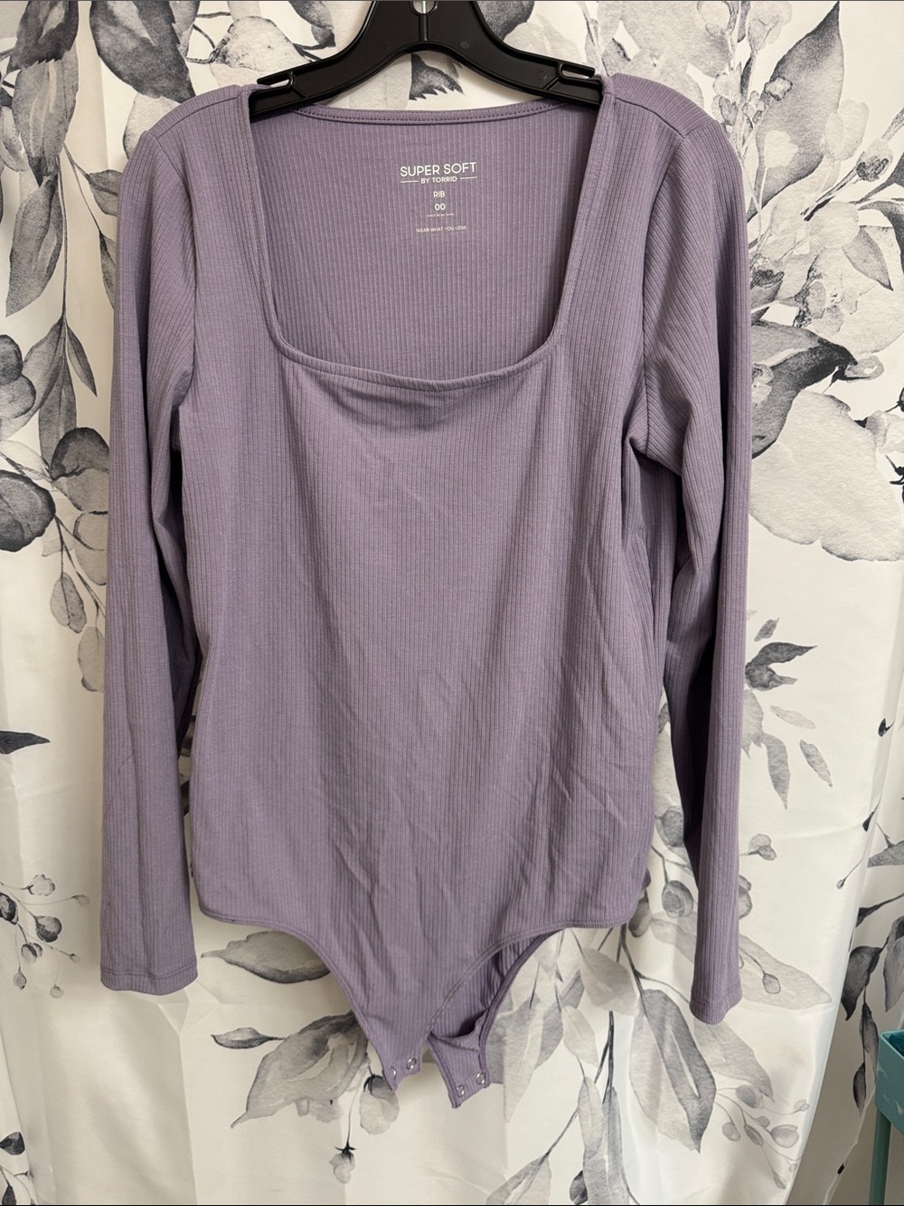 torrid Lavender Ribbed Square-Neck Long-Sleeve Bodysuit